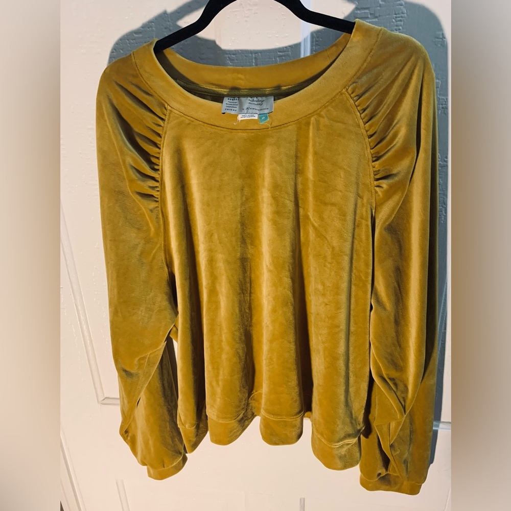 Anthropologie Women's Kamira Ruched Golden Velvet Sweatshirt 2X
